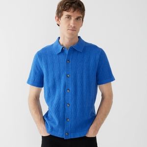 NWT J. Crew Short-Sleeve Cotton Polo Cardigan Sweater in Geometric Cable-Knit